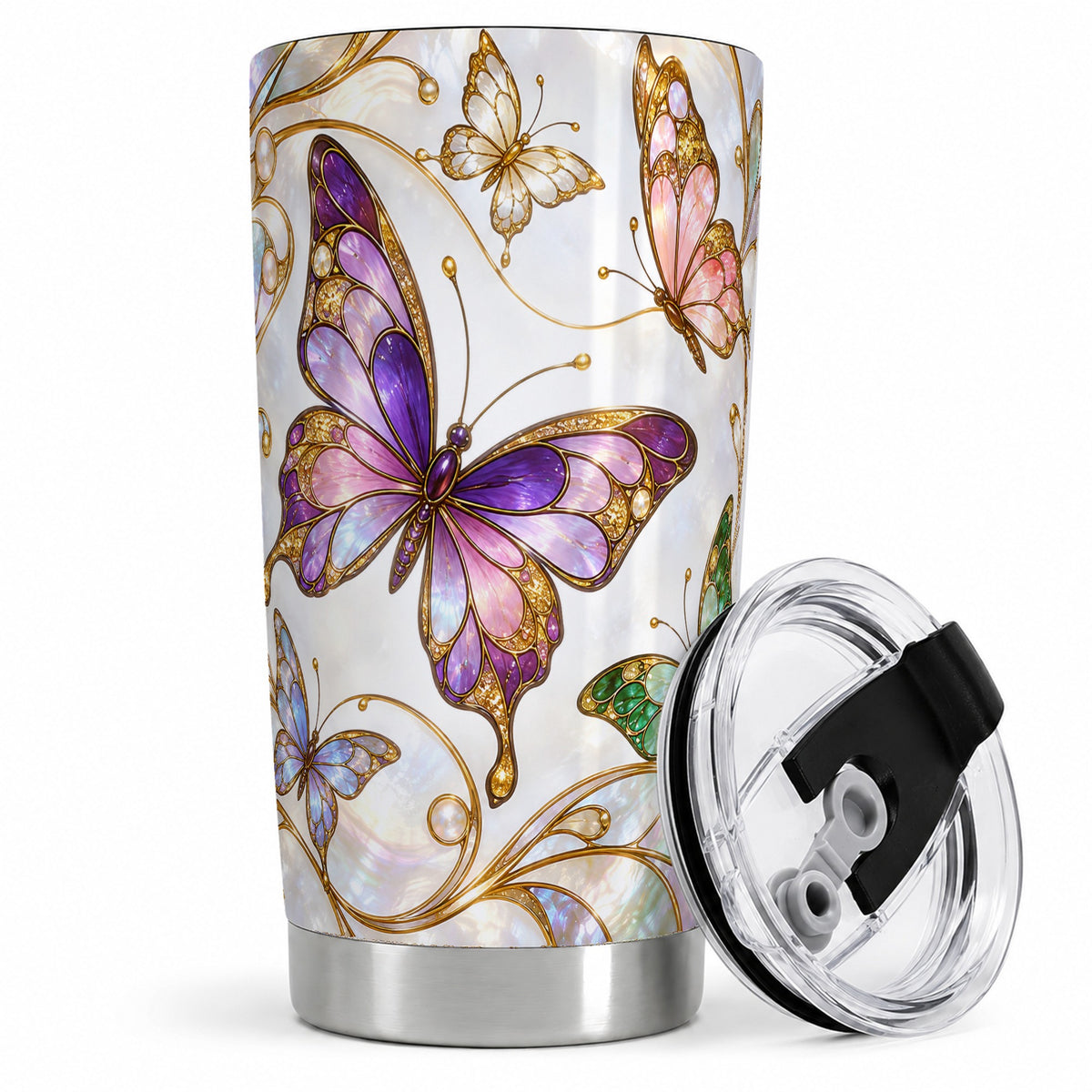 Butterfly Stained Glass Style 20oz Tumbler, Floral Artwork