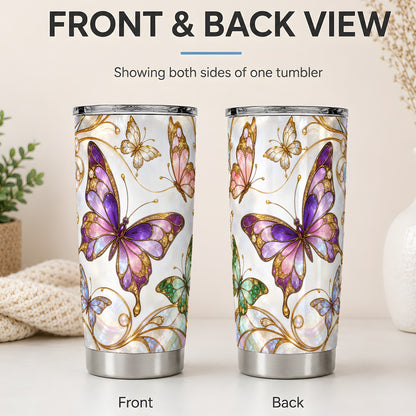 #pl[20oz|Steel] Butterfly Stained Glass Style 20oz Tumbler, Floral Artwork