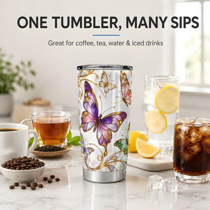 Butterfly Stained Glass Style 20oz Tumbler, Floral Artwork