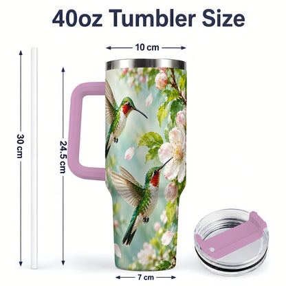 #pl[40oz|Pink] Hummingbird Spring Blossom 40oz Tumbler, Large Drinkware for Bird Lovers