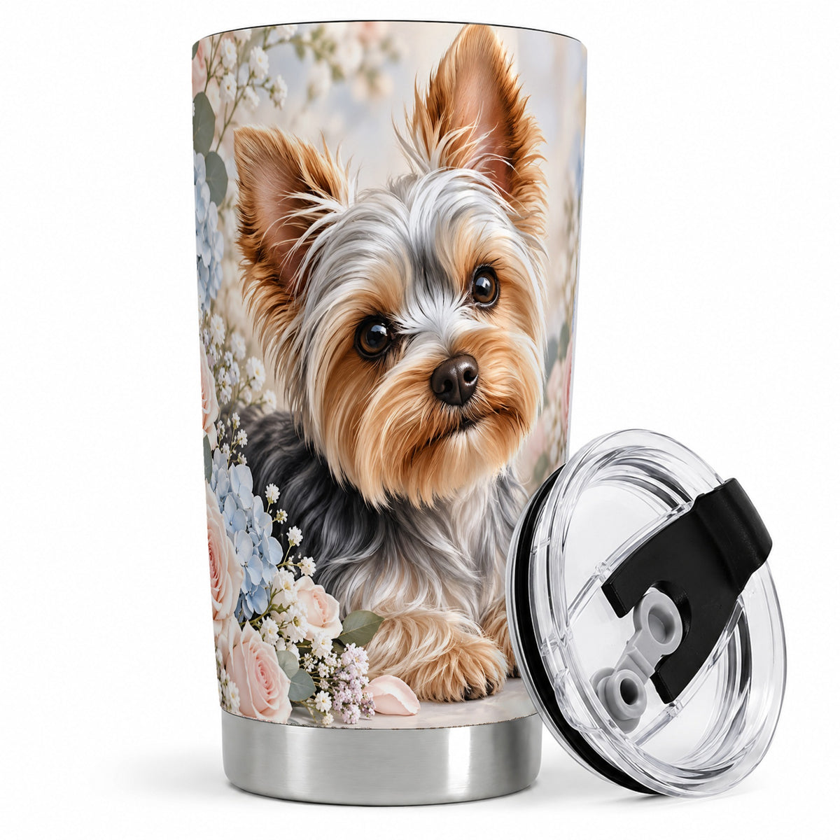 Yorkshire Terrier Floral 20oz Tumbler, Botanical Dog Artwork