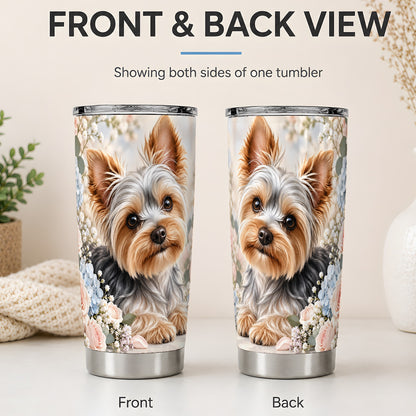 #pl[20oz|Steel] Yorkshire Terrier Floral 20oz Tumbler, Botanical Dog Artwork
