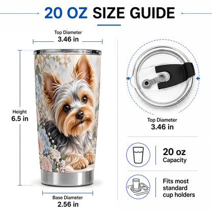 #pl[20oz|Steel] Yorkshire Terrier Floral 20oz Tumbler, Botanical Dog Artwork