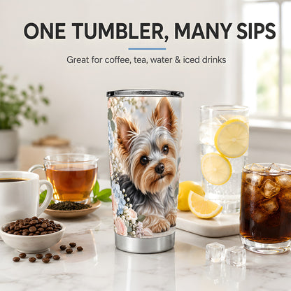Yorkshire Terrier Floral 20oz Tumbler, Botanical Dog Artwork