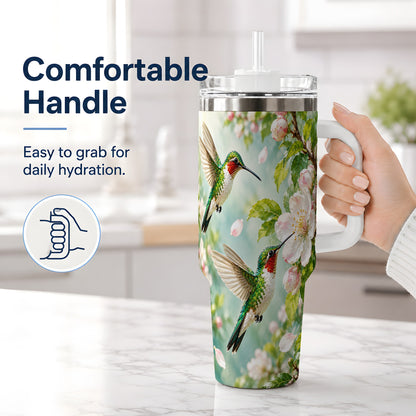 #pl[40oz|White] Hummingbird Spring Blossom 40oz Tumbler, Large Drinkware for Bird Lovers