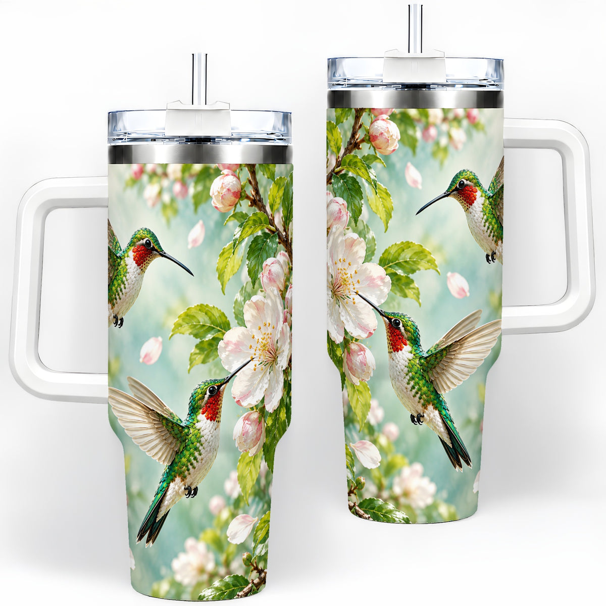 Hummingbird Spring Blossom 40oz Tumbler, Large Drinkware for Bird Lovers