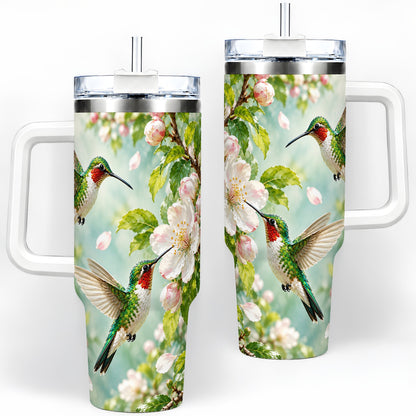 Hummingbird Spring Blossom 40oz Tumbler, Large Drinkware for Bird Lovers