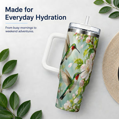 Hummingbird Spring Blossom 40oz Tumbler, Large Drinkware for Bird Lovers