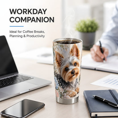 Yorkshire Terrier Floral 20oz Tumbler, Botanical Dog Artwork