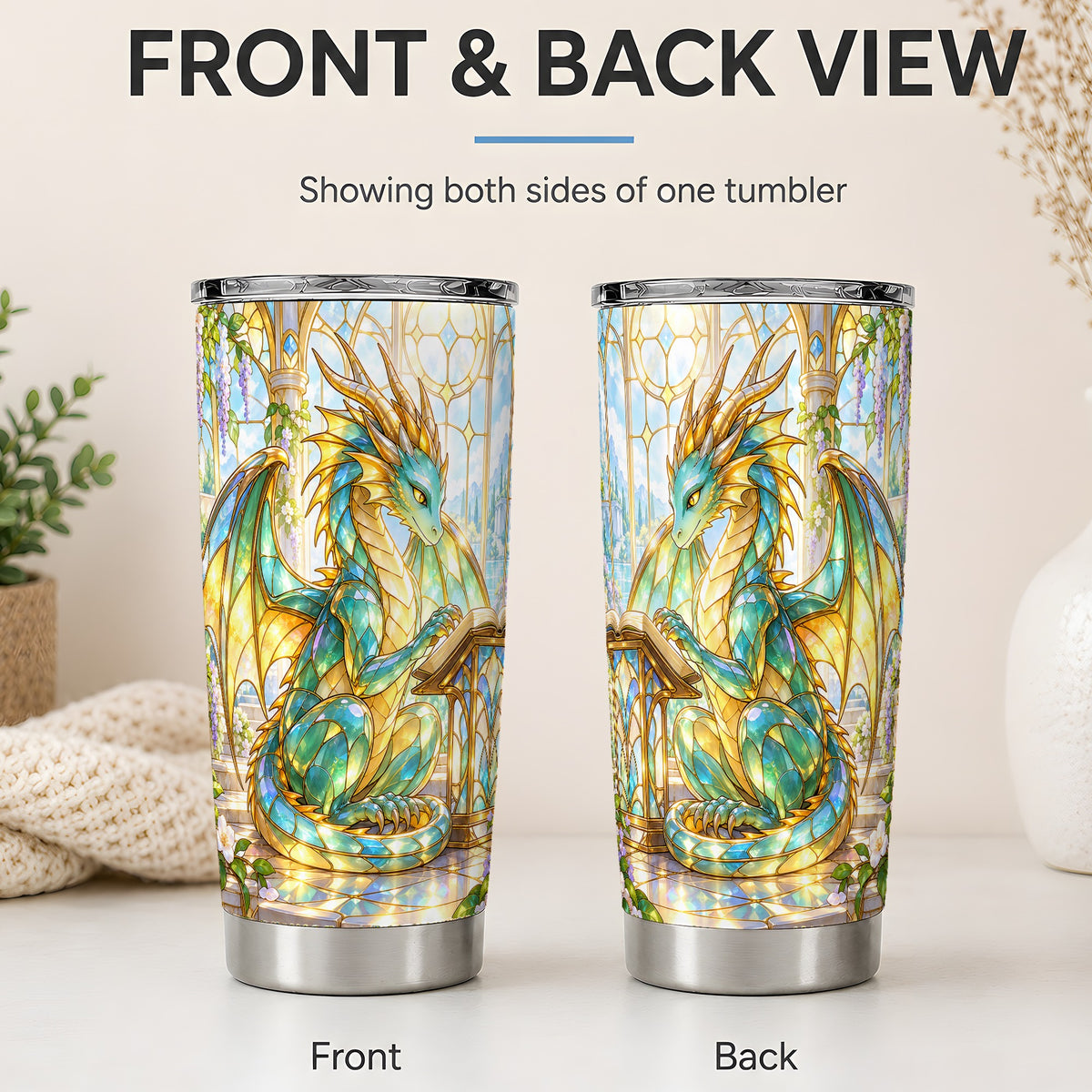 #pl[20oz|Steel] Stained Glass Style Dragon 20oz Tumbler, Stainless Steel Drinkware
