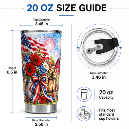 #pl[20oz|Steel] Patriotic Floral 20oz Tumbler, Stainless Steel Americana Drinkware