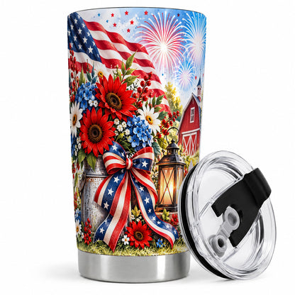 Patriotic Floral 20oz Tumbler, Stainless Steel Americana Drinkware