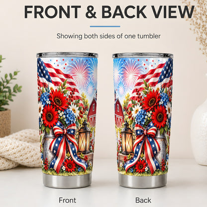 #pl[20oz|Steel] Patriotic Floral 20oz Tumbler, Stainless Steel Americana Drinkware