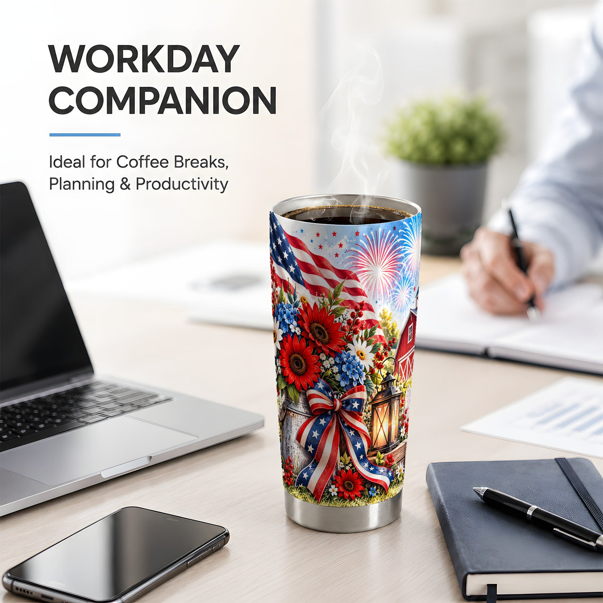 Patriotic Floral 20oz Tumbler, Stainless Steel Americana Drinkware