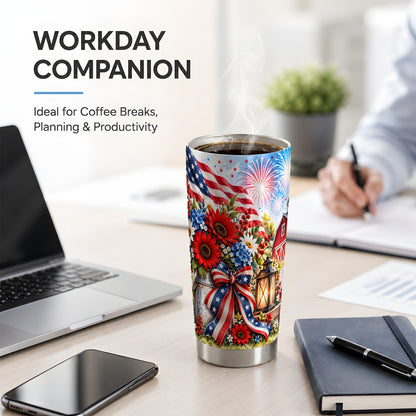 Patriotic Floral 20oz Tumbler, Stainless Steel Americana Drinkware