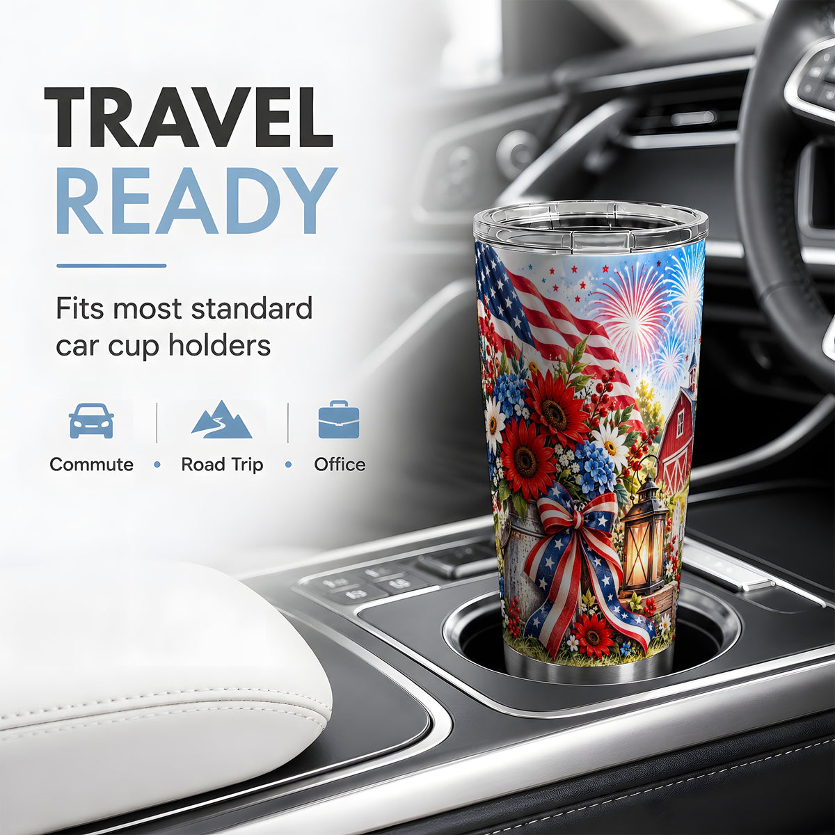 Patriotic Floral 20oz Tumbler, Stainless Steel Americana Drinkware