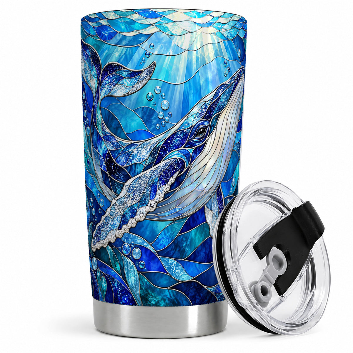 Stained Glass Style Whale 20oz Tumbler, Stainless Steel Drinkware