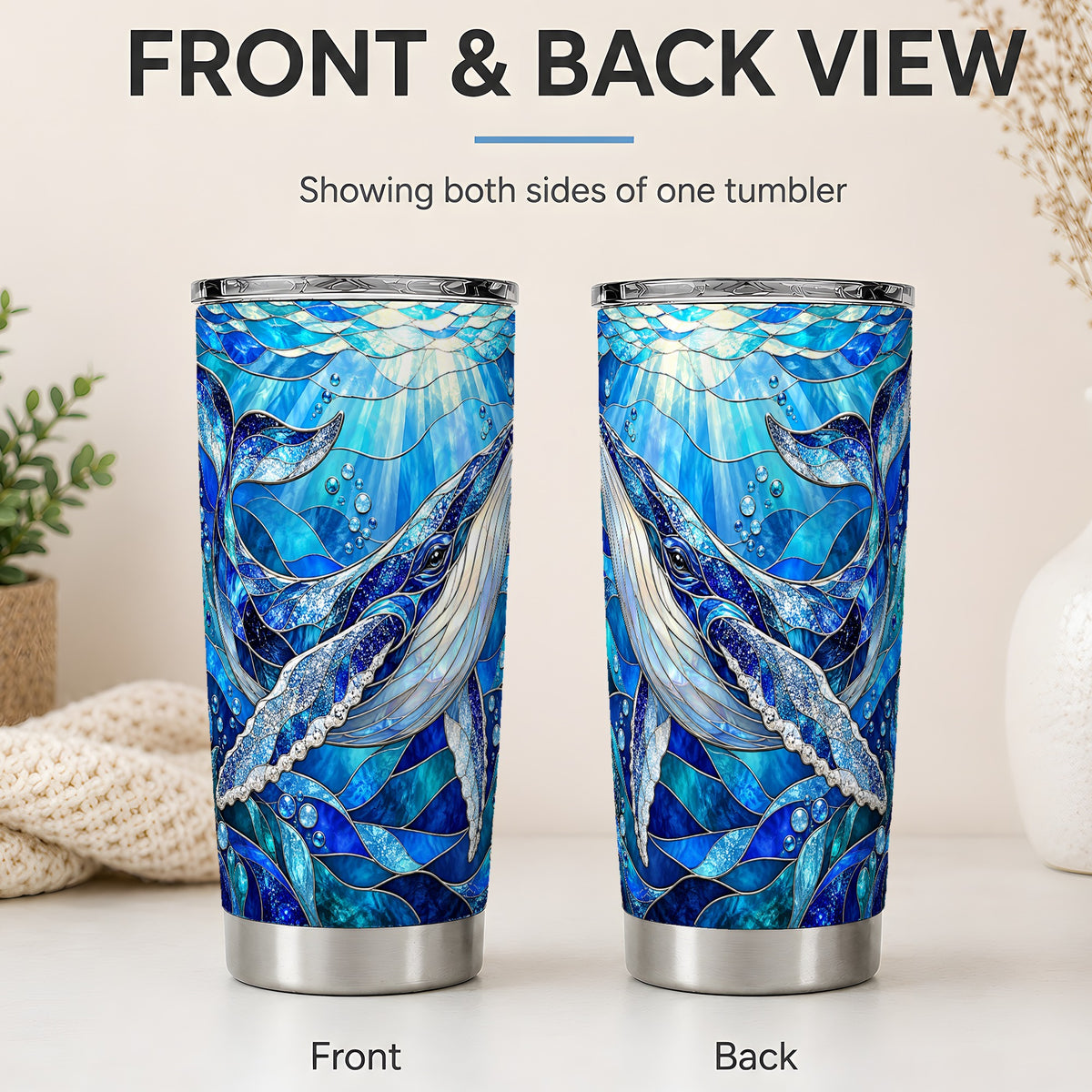 #pl[20oz|Steel] Stained Glass Style Whale 20oz Tumbler, Stainless Steel Drinkware