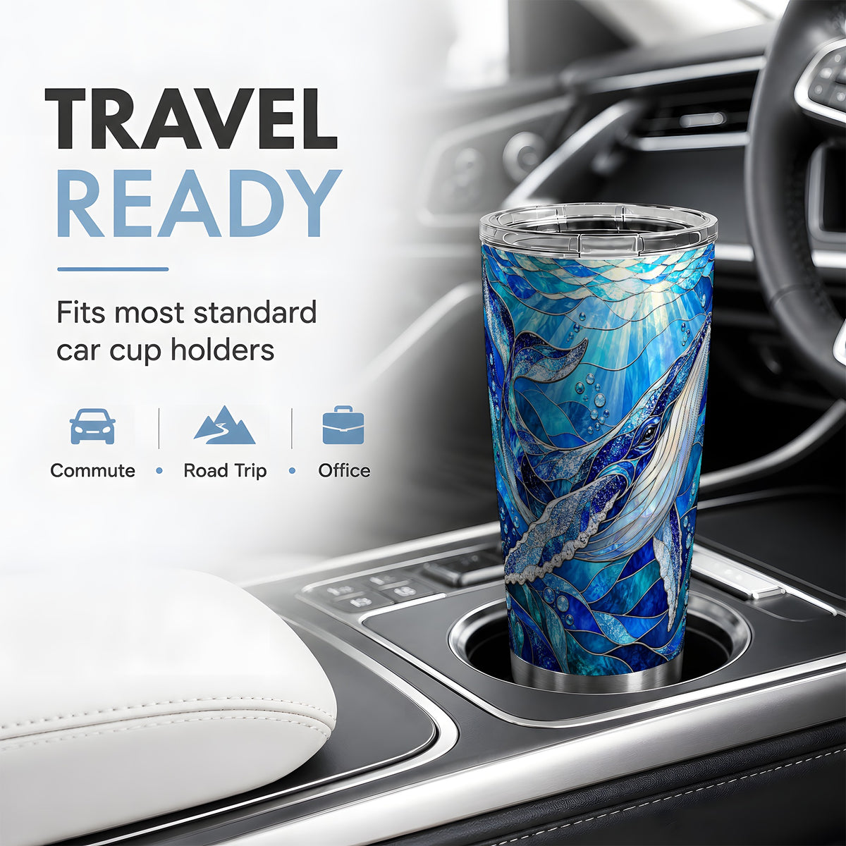 Stained Glass Style Whale 20oz Tumbler, Stainless Steel Drinkware