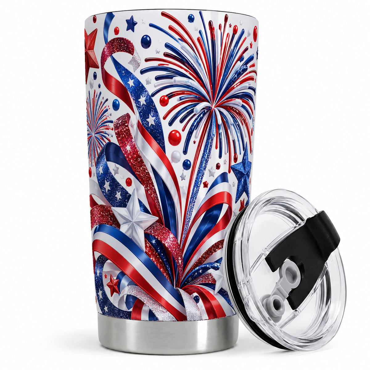 Patriotic Fireworks 20oz Tumbler, Stainless Steel Star Drinkware