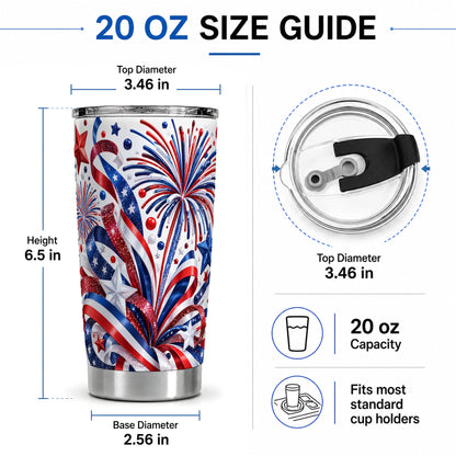 #pl[20oz|Steel] Patriotic Fireworks 20oz Tumbler, Stainless Steel Star Drinkware