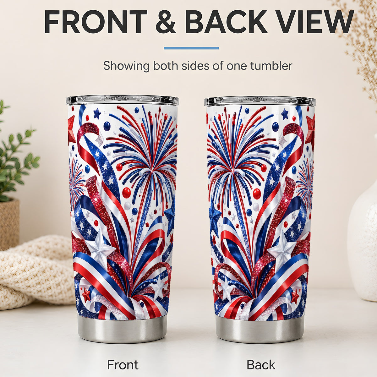 #pl[20oz|Steel] Patriotic Fireworks 20oz Tumbler, Stainless Steel Star Drinkware