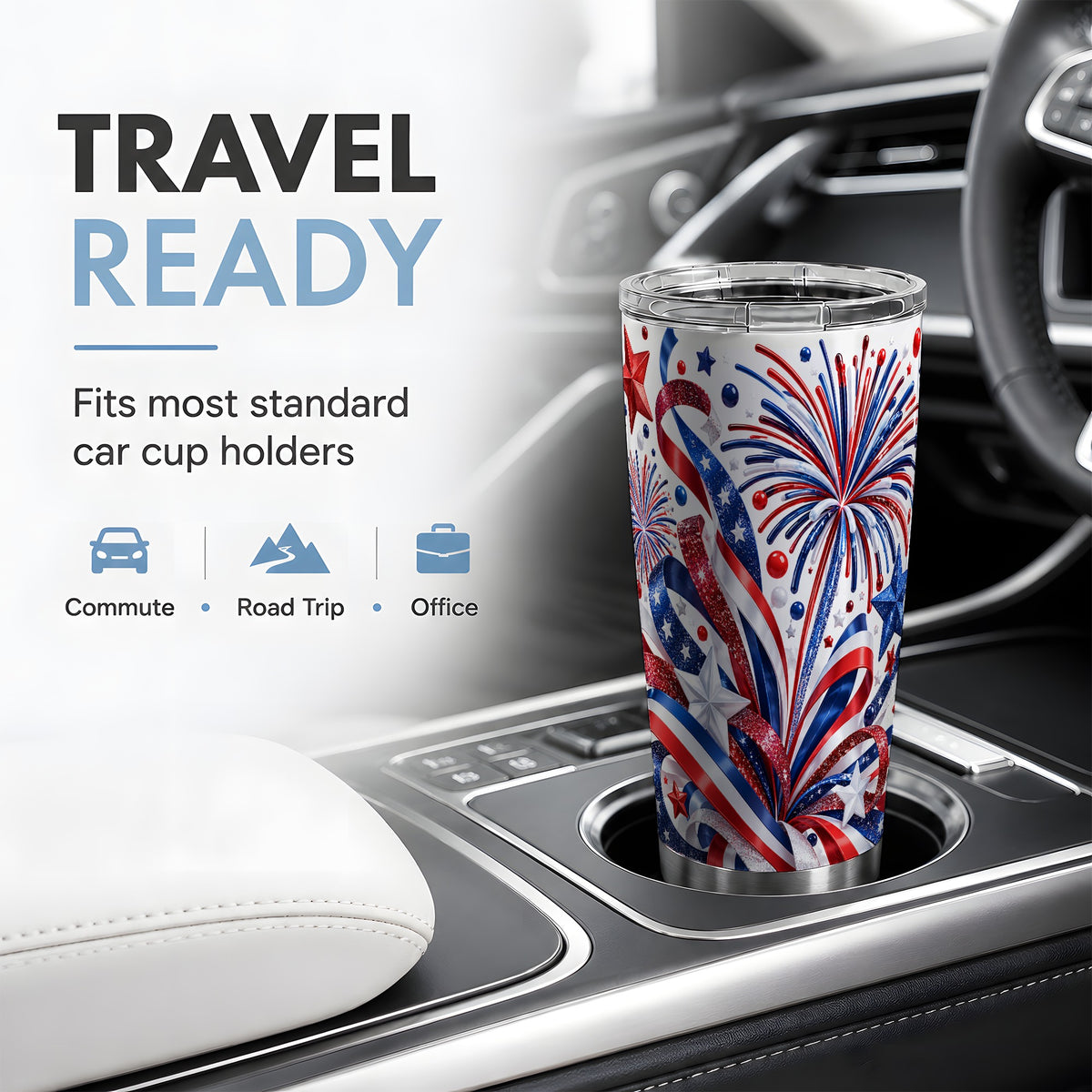 Patriotic Fireworks 20oz Tumbler, Stainless Steel Star Drinkware
