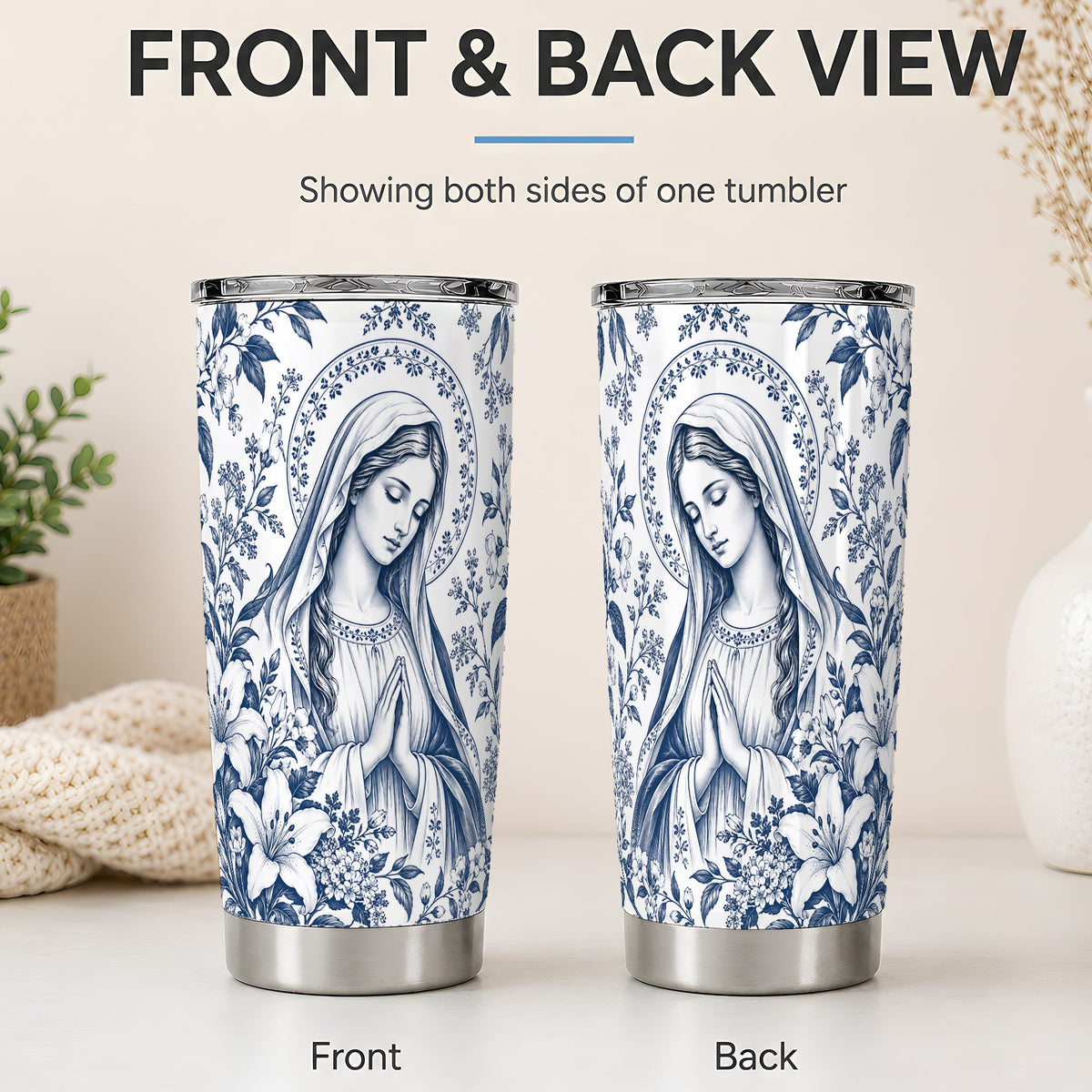 #pl[20oz|Steel] Praying Woman Floral 20oz Tumbler, Stainless Steel Faith Drinkware