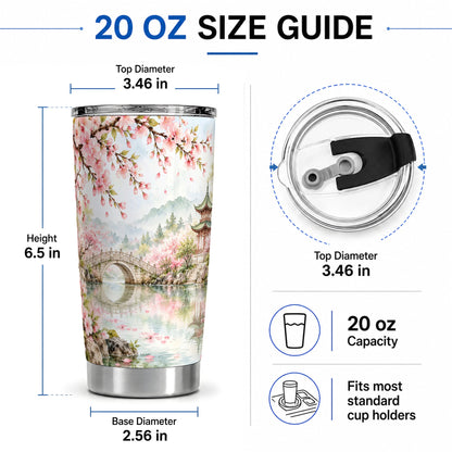 #pl[20oz|Steel] Cherry Blossom Garden 20oz Tumbler, Stainless Steel Scenic Drinkware