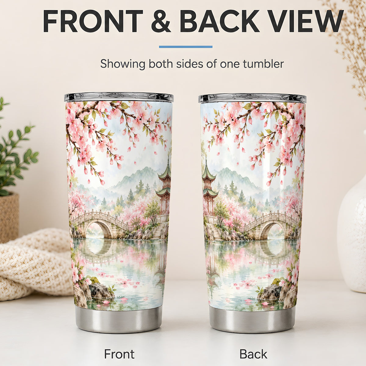 #pl[20oz|Steel] Cherry Blossom Garden 20oz Tumbler, Stainless Steel Scenic Drinkware