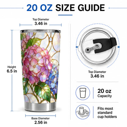 #pl[20oz|Steel] Stained Glass Style Hydrangea 20oz Tumbler, Stainless Steel Drinkware