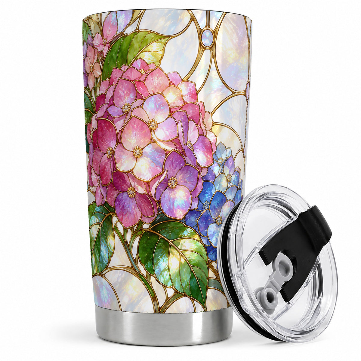 Stained Glass Style Hydrangea 20oz Tumbler, Stainless Steel Drinkware