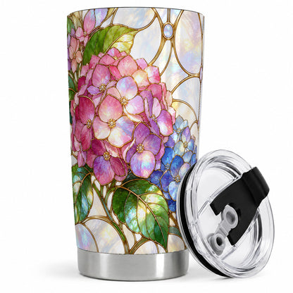 Stained Glass Style Hydrangea 20oz Tumbler, Stainless Steel Drinkware