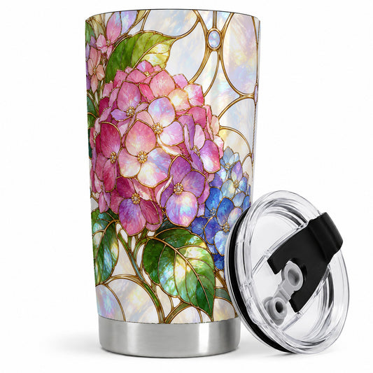 Stained Glass Style Hydrangea 20oz Tumbler, Stainless Steel Drinkware