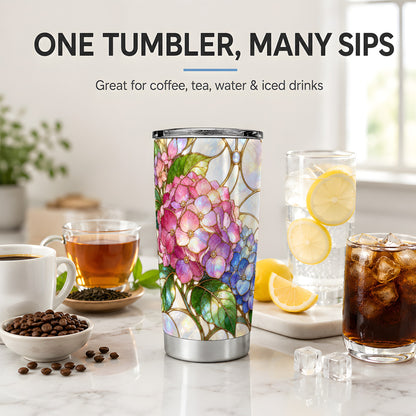 Stained Glass Style Hydrangea 20oz Tumbler, Stainless Steel Drinkware