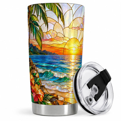 Stained Glass Style Beach Sunset 20oz Tumbler, Stainless Steel Drinkware