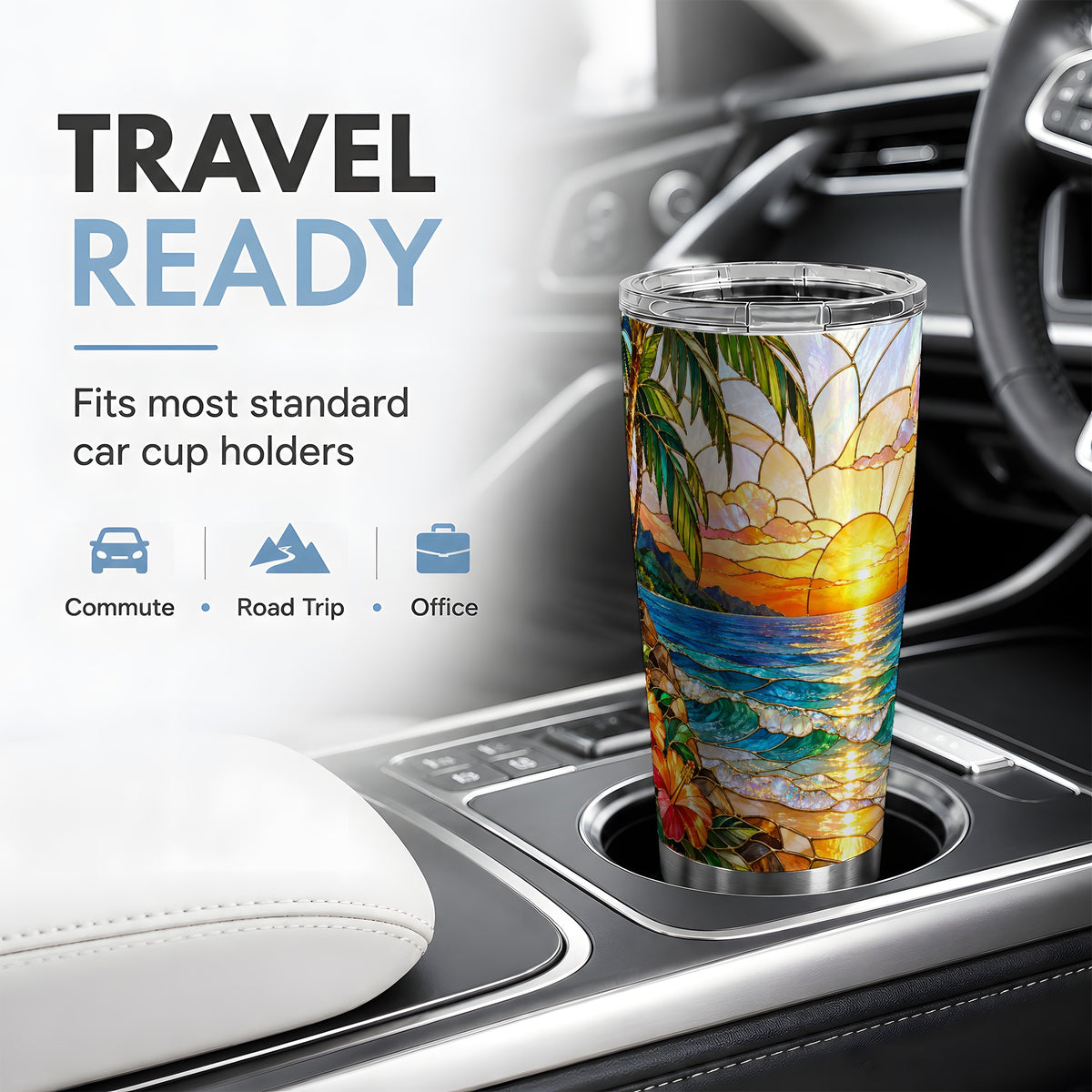 Stained Glass Style Beach Sunset 20oz Tumbler, Stainless Steel Drinkware