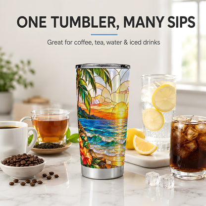 Stained Glass Style Beach Sunset 20oz Tumbler, Stainless Steel Drinkware