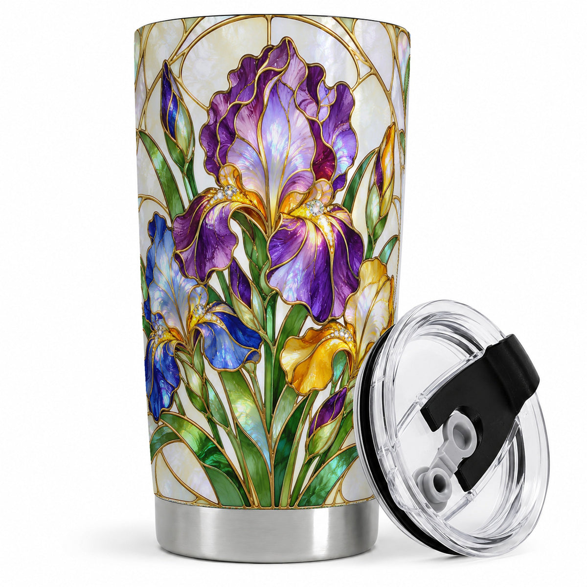 Stained Glass Style Iris 20oz Tumbler, Stainless Steel Drinkware