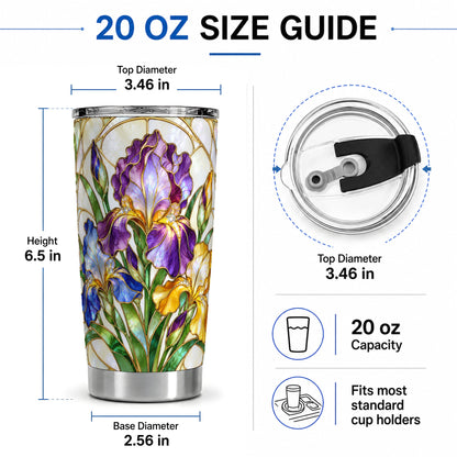 #pl[20oz|Steel] Stained Glass Style Iris 20oz Tumbler, Stainless Steel Drinkware