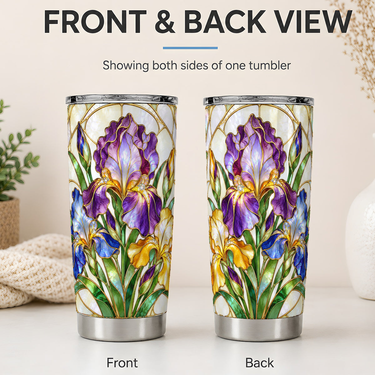 #pl[20oz|Steel] Stained Glass Style Iris 20oz Tumbler, Stainless Steel Drinkware