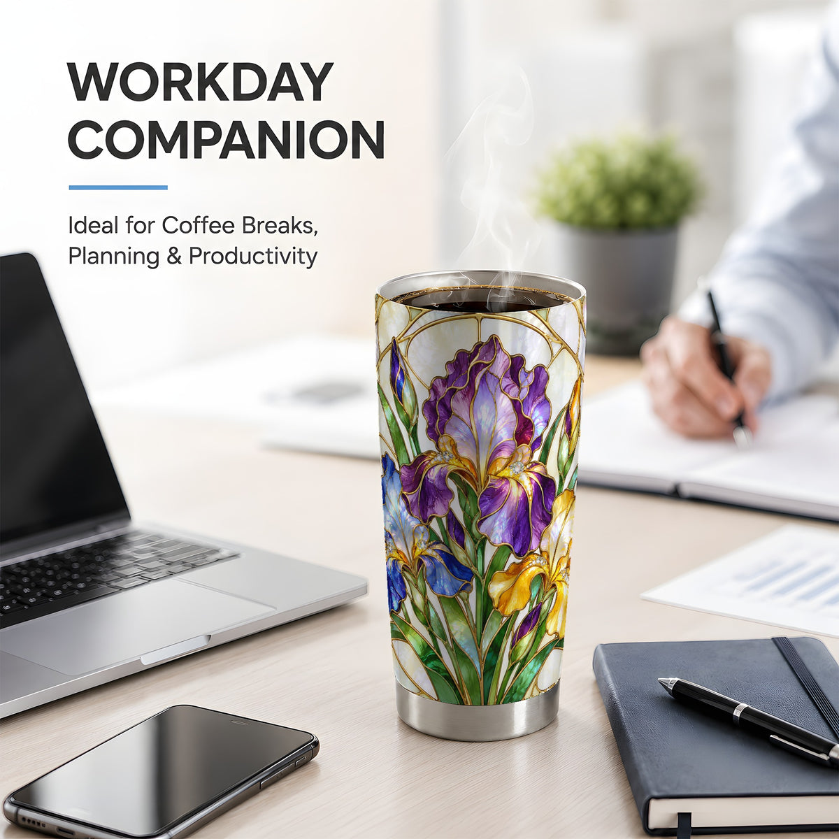 Stained Glass Style Iris 20oz Tumbler, Stainless Steel Drinkware