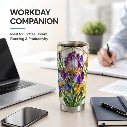 Stained Glass Style Iris 20oz Tumbler, Stainless Steel Drinkware
