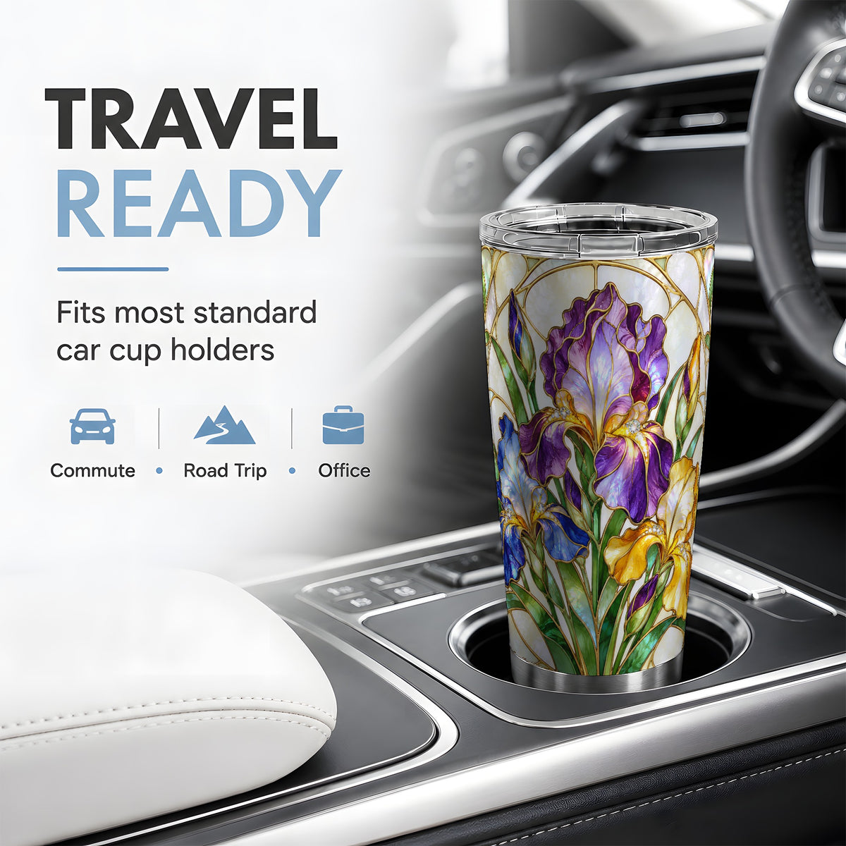 Stained Glass Style Iris 20oz Tumbler, Stainless Steel Drinkware