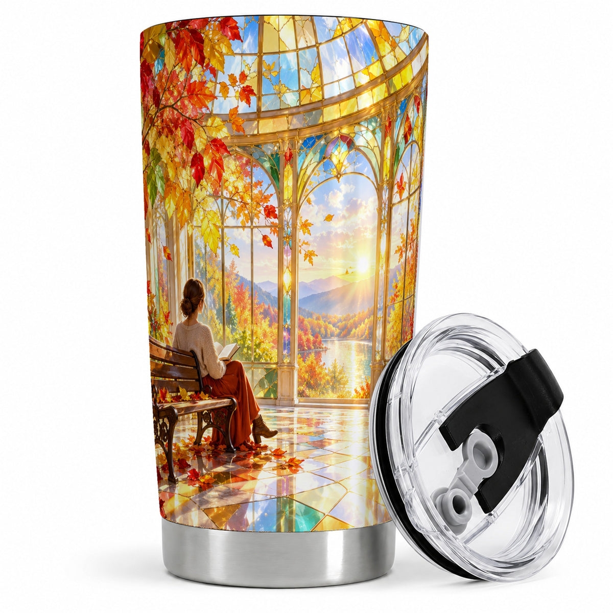 Autumn Reading Scene 20oz Tumbler, Stainless Steel Fall Drinkware