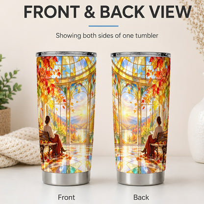 #pl[20oz|Steel] Autumn Reading Scene 20oz Tumbler, Stainless Steel Fall Drinkware
