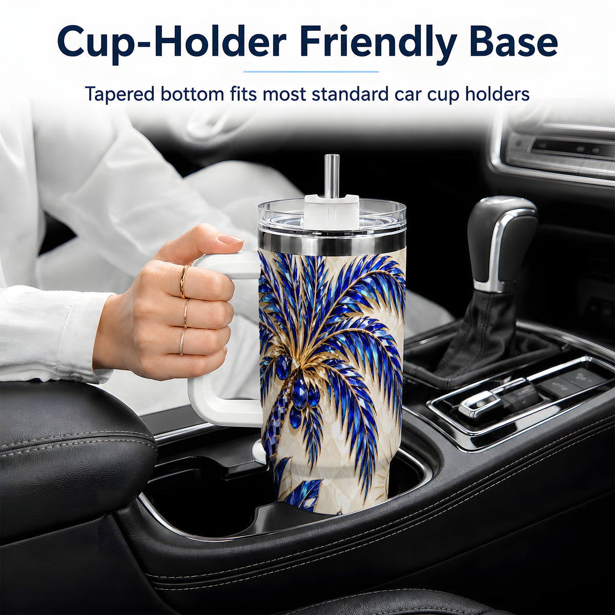 Blue Palm Tropical 40oz Tumbler, Floral Coastal Artwork for Daily Use