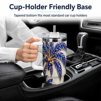 Blue Palm Tropical 40oz Tumbler, Floral Coastal Artwork for Daily Use