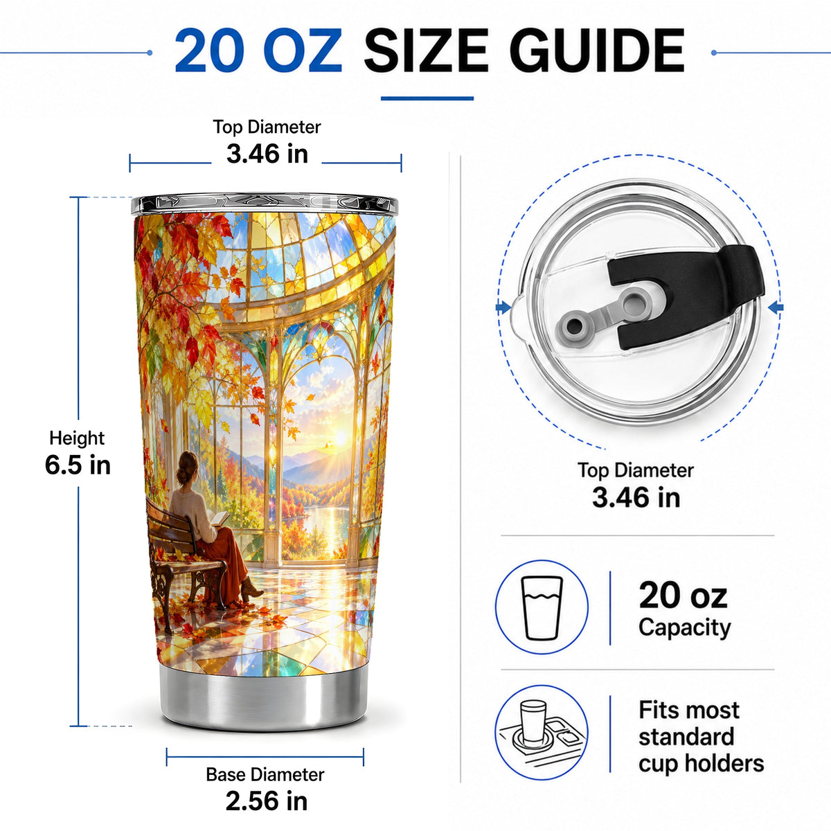 #pl[20oz|Steel] Autumn Reading Scene 20oz Tumbler, Stainless Steel Fall Drinkware