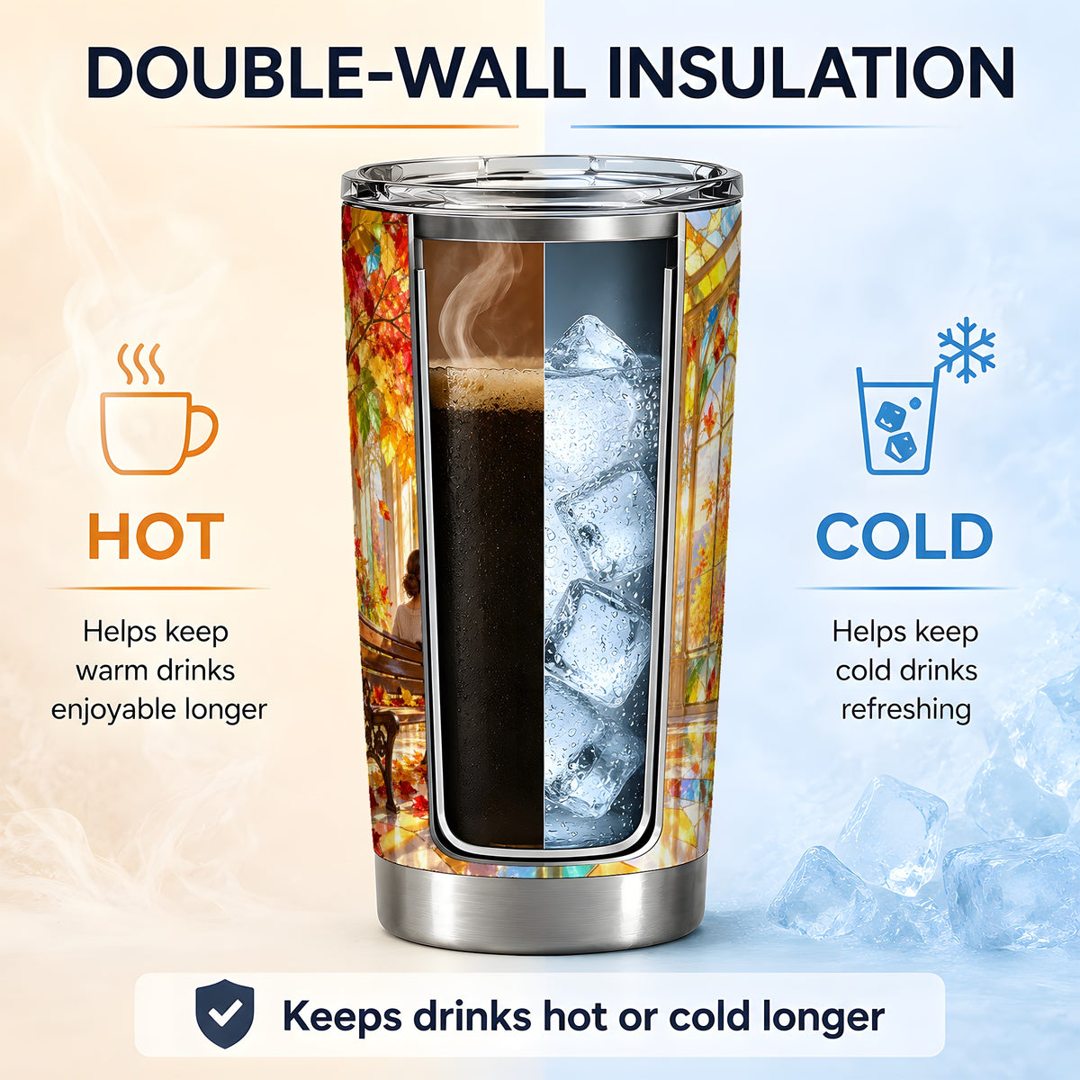 Autumn Reading Scene 20oz Tumbler, Stainless Steel Fall Drinkware